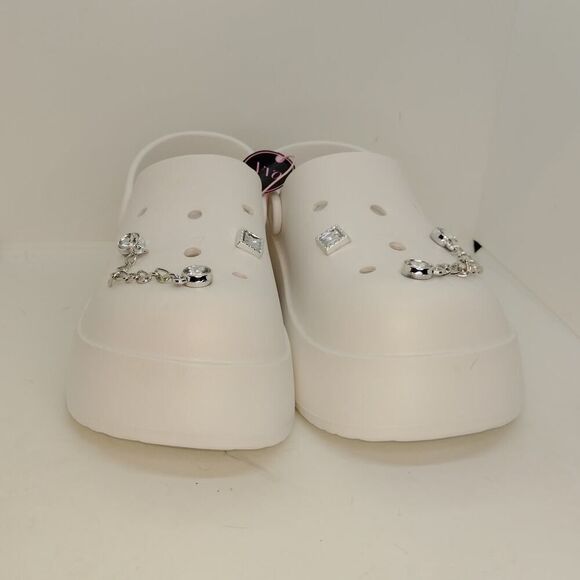 YVO Cr@cs Womens NEW w/Tags White Embellished Faux Rhinestone Clogs - sz. L - Picture 2 of 4